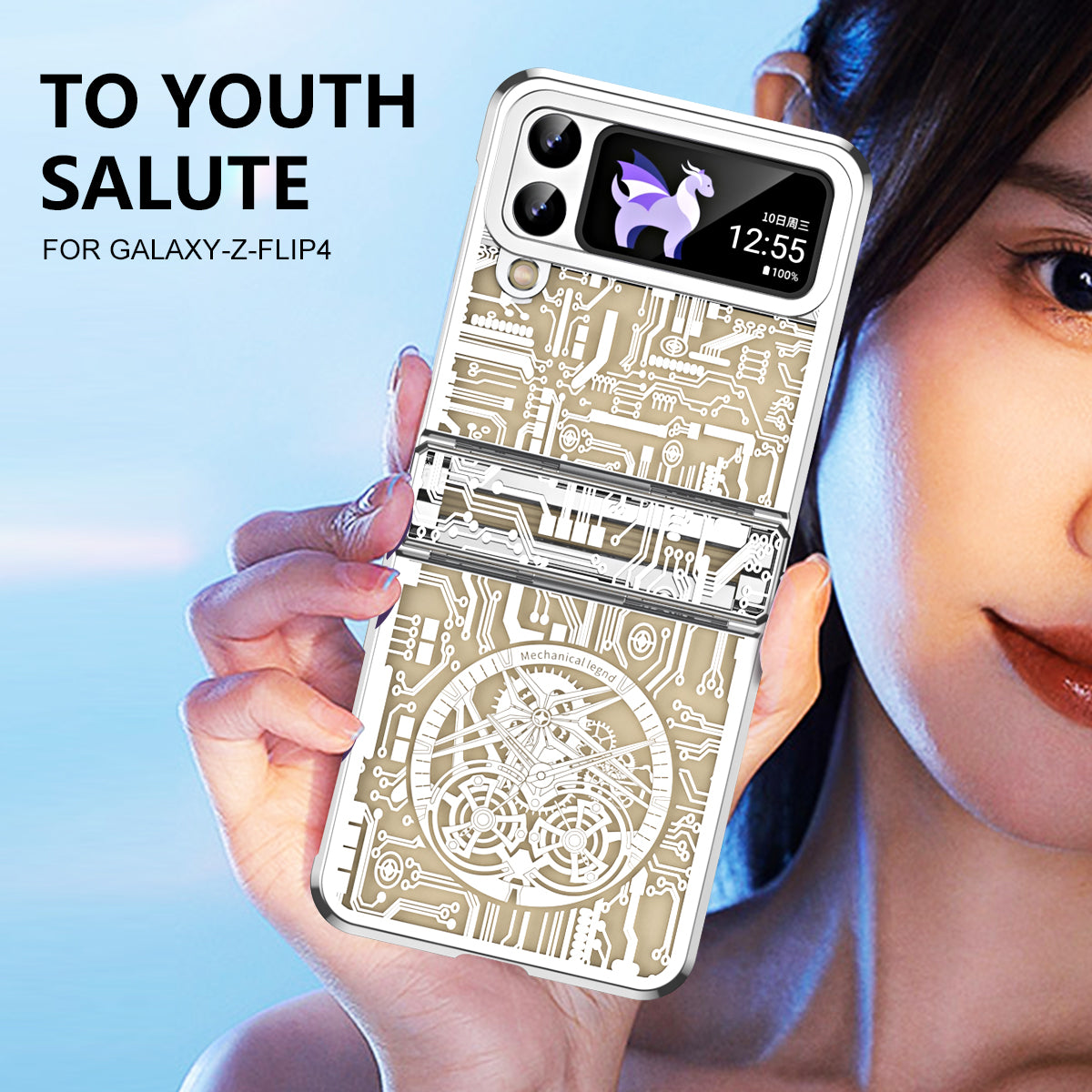 Mechanical Legend Series for Samsung Galaxy Z Flip4 5G Protective Phone Case Hard PC Electroplating Cover