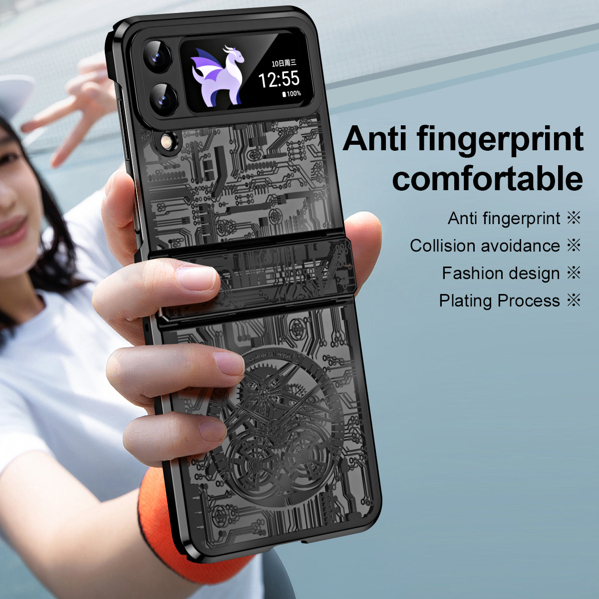 Mechanical Legend Series for Samsung Galaxy Z Flip4 5G Protective Phone Case Hard PC Electroplating Cover