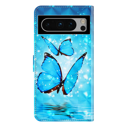 3D Pattern Printing Phone Case for Google Pixel 8 , Wallet Stand PU Leather Cover with Strap