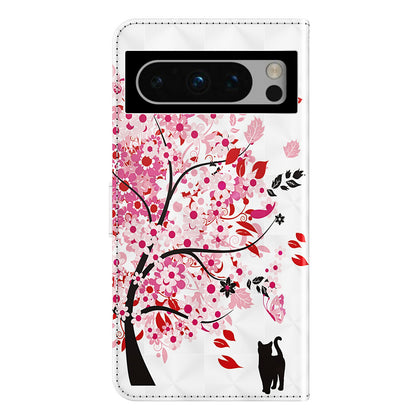 3D Pattern Printing Phone Case for Google Pixel 8 , Wallet Stand PU Leather Cover with Strap