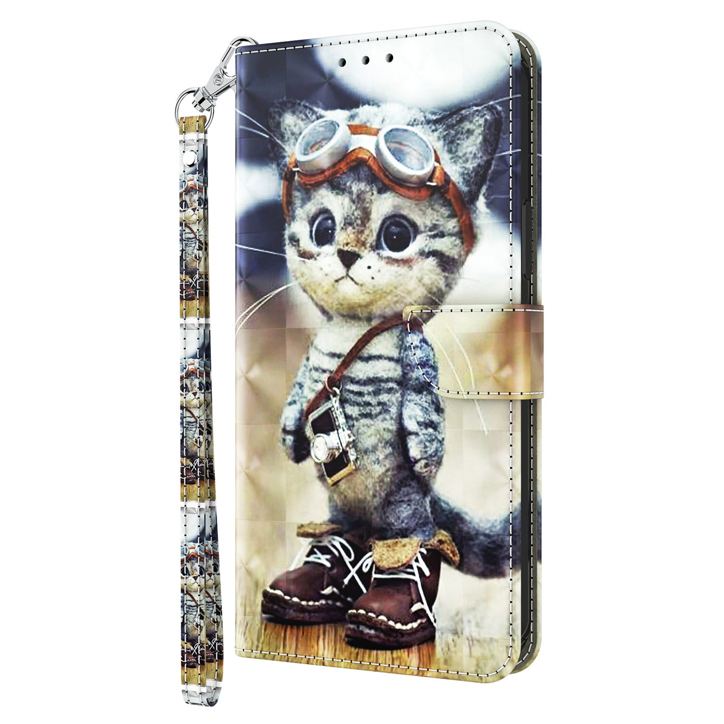 For Google Pixel 8 3D Pattern Printing PU Leather Phone Cover Wallet Phone Stand Case with Strap