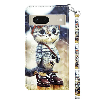 For Google Pixel 8 3D Pattern Printing PU Leather Phone Cover Wallet Phone Stand Case with Strap