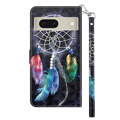 For Google Pixel 8 3D Pattern Printing PU Leather Phone Cover Wallet Phone Stand Case with Strap