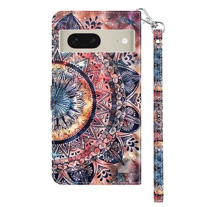 For Google Pixel 8 3D Pattern Printing PU Leather Phone Cover Wallet Phone Stand Case with Strap