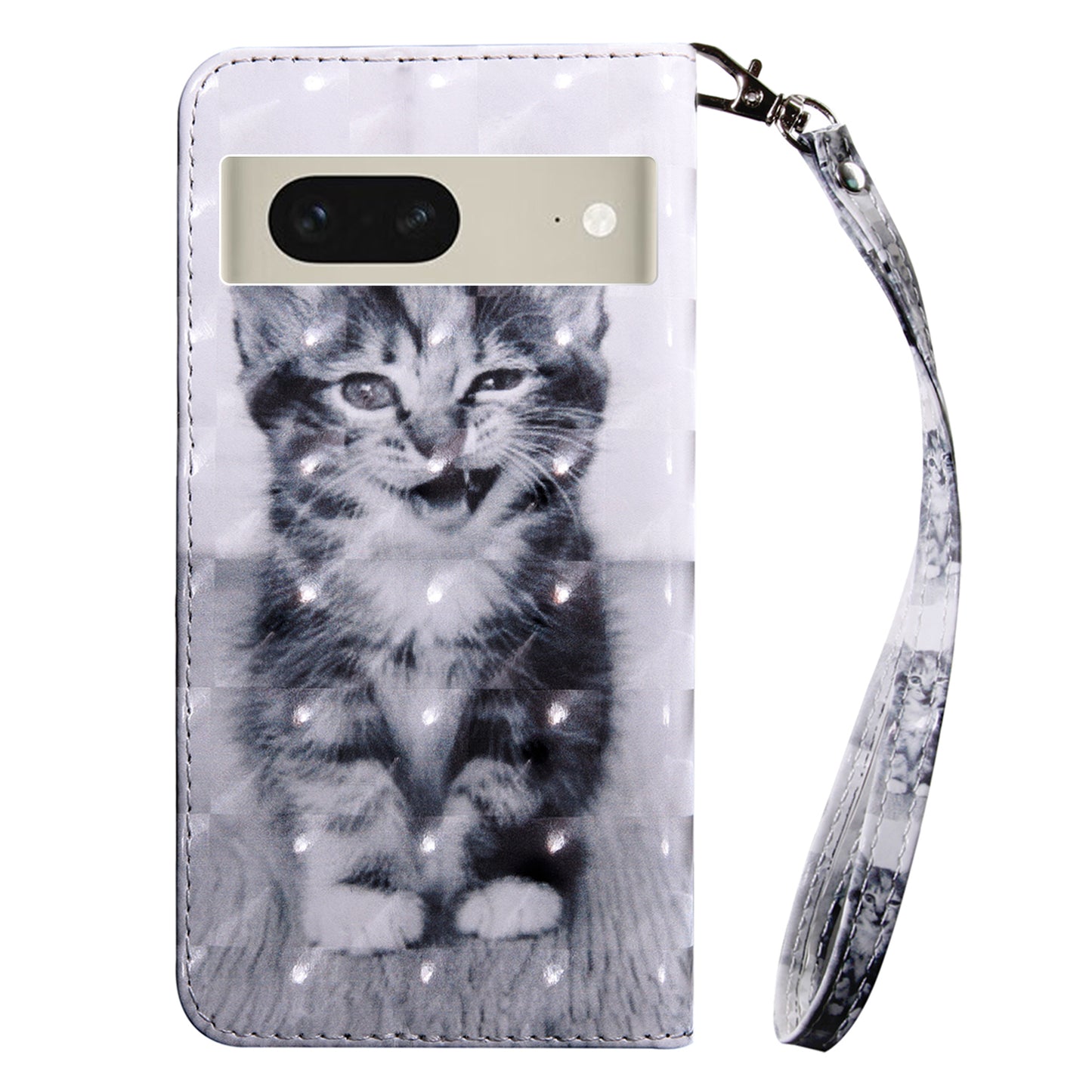 For Google Pixel 8 3D Pattern Printing PU Leather Phone Cover Wallet Phone Stand Case with Strap