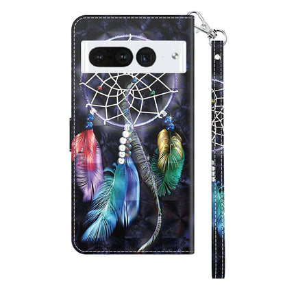 For Google Pixel 8 Pro Stand PU Leather Phone Case 3D Pattern Printing Wallet Cover with Strap