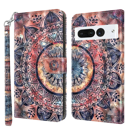 For Google Pixel 8 Pro Stand PU Leather Phone Case 3D Pattern Printing Wallet Cover with Strap