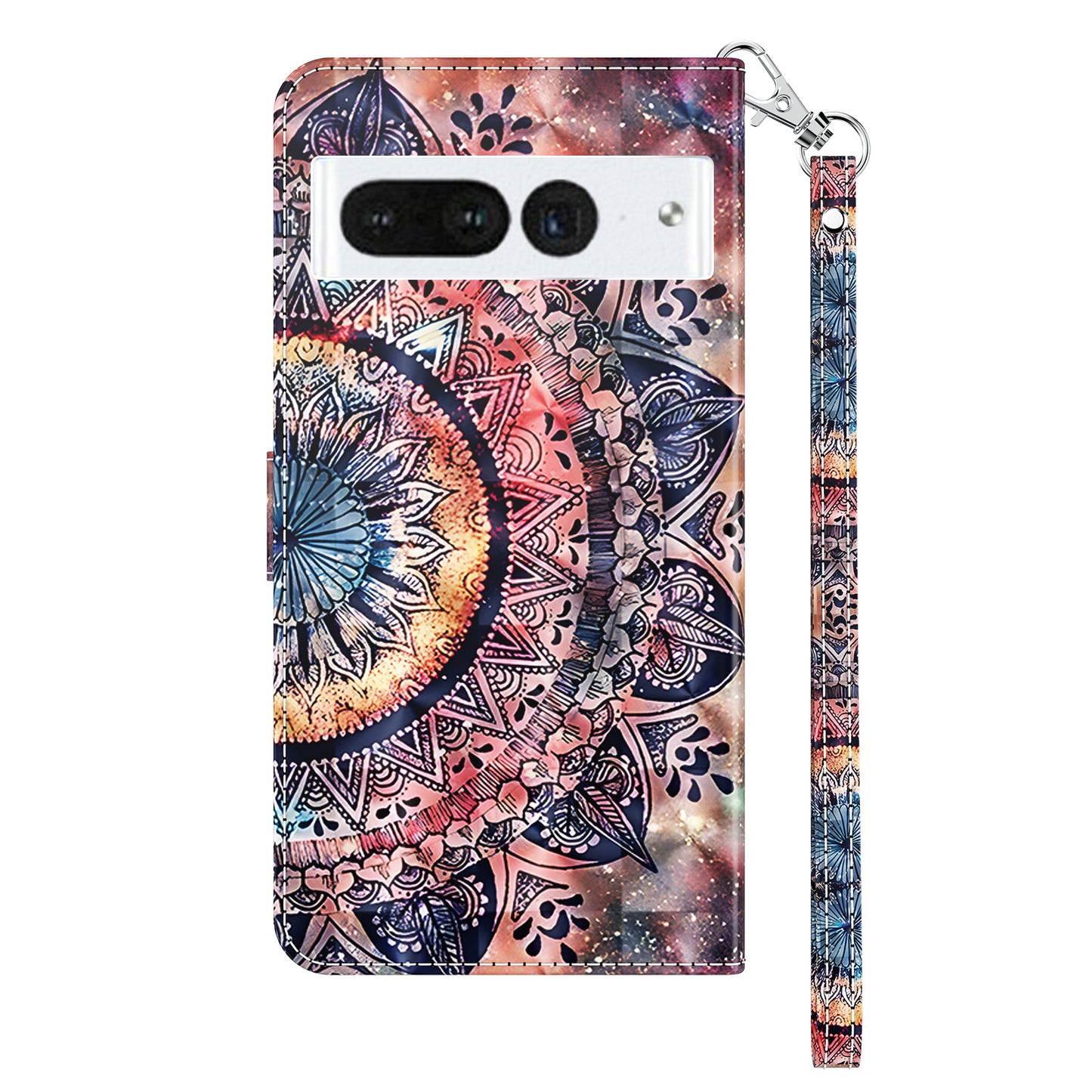 For Google Pixel 8 Pro Stand PU Leather Phone Case 3D Pattern Printing Wallet Cover with Strap