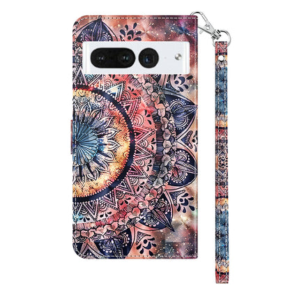 For Google Pixel 8 Pro Stand PU Leather Phone Case 3D Pattern Printing Wallet Cover with Strap