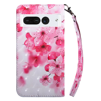 For Google Pixel 8 Pro Stand PU Leather Phone Case 3D Pattern Printing Wallet Cover with Strap