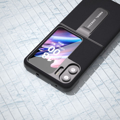 ABEEL For Oppo Find N2 Flip 5G Kickstand Phone Case Cowhide Leather Coated PC Protective Cover