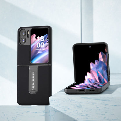 ABEEL For Oppo Find N2 Flip 5G Kickstand Phone Case Cowhide Leather Coated PC Protective Cover