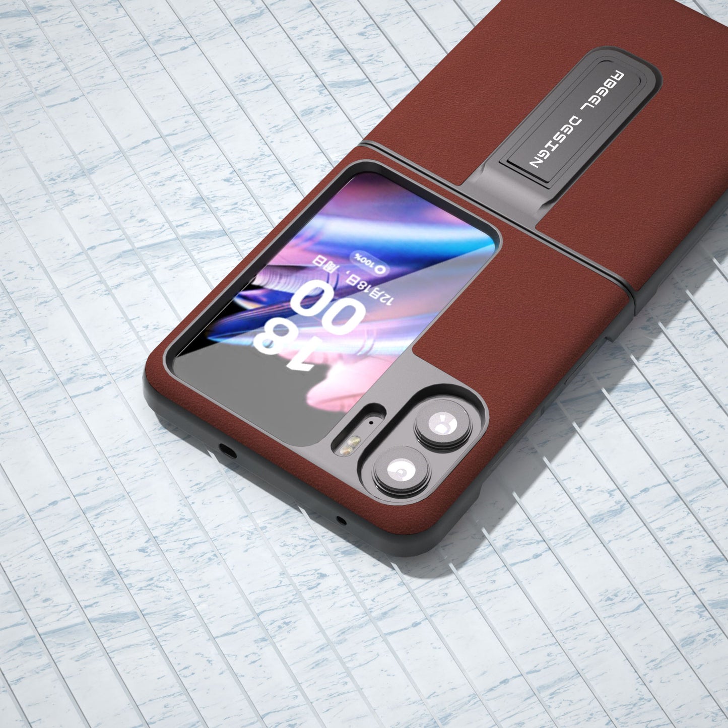 ABEEL For Oppo Find N2 Flip 5G Kickstand Phone Case Cowhide Leather Coated PC Protective Cover