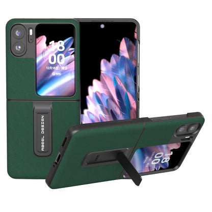 ABEEL For Oppo Find N2 Flip 5G Kickstand Phone Case Cowhide Leather Coated PC Protective Cover