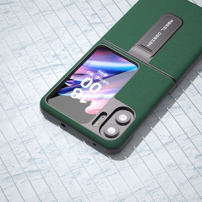 ABEEL For Oppo Find N2 Flip 5G Kickstand Phone Case Cowhide Leather Coated PC Protective Cover