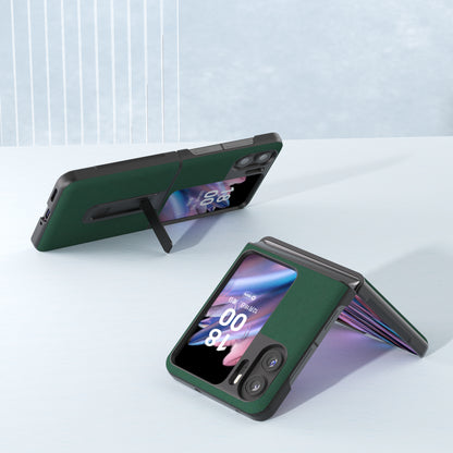 ABEEL For Oppo Find N2 Flip 5G Kickstand Phone Case Cowhide Leather Coated PC Protective Cover