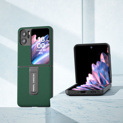 ABEEL For Oppo Find N2 Flip 5G Kickstand Phone Case Cowhide Leather Coated PC Protective Cover