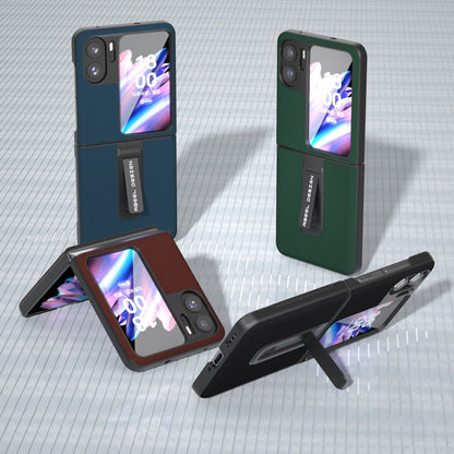 ABEEL For Oppo Find N2 Flip 5G Kickstand Phone Case Cowhide Leather Coated PC Protective Cover