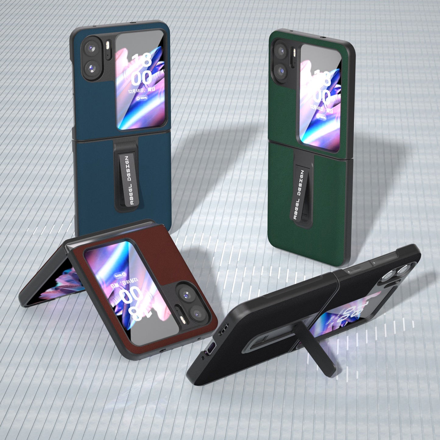 ABEEL For Oppo Find N2 Flip 5G Kickstand Phone Case Cowhide Leather Coated PC Protective Cover