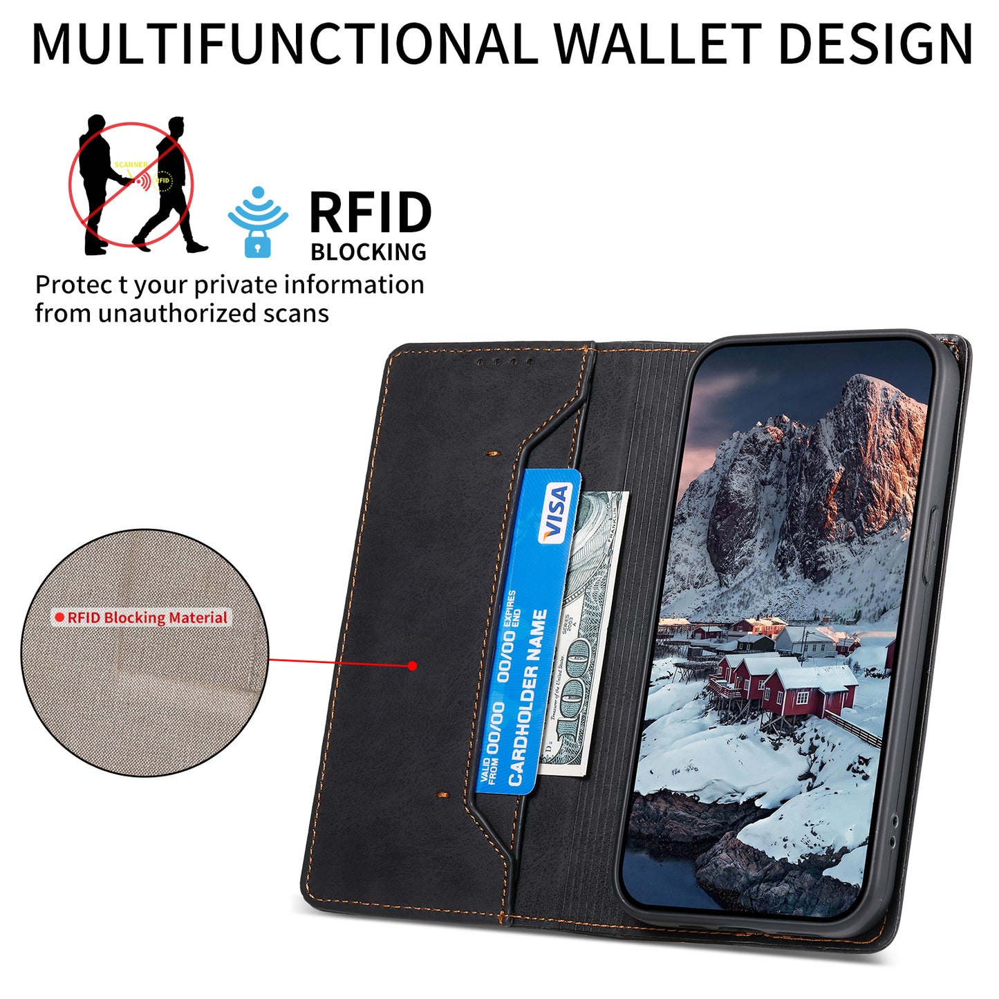 DF-05 Business Phone Case for Samsung Galaxy S23 Ultra , RFID Blocking Wallet PU Leather Stand Cover
