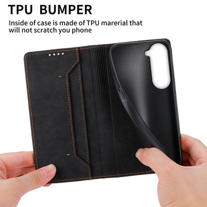 DF-05 Business Phone Case for Samsung Galaxy S23 RFID Blocking Wallet PU Leather Foldable Stand Cover