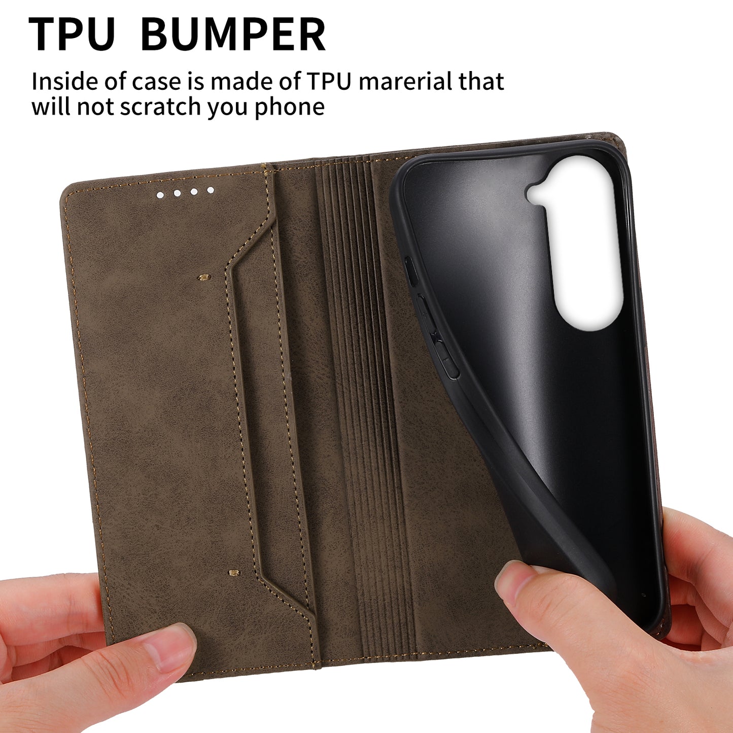 DF-05 Business Phone Case for Samsung Galaxy S23 RFID Blocking Wallet PU Leather Foldable Stand Cover