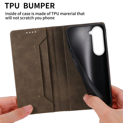 DF-05 Business Phone Case for Samsung Galaxy S23 RFID Blocking Wallet PU Leather Foldable Stand Cover