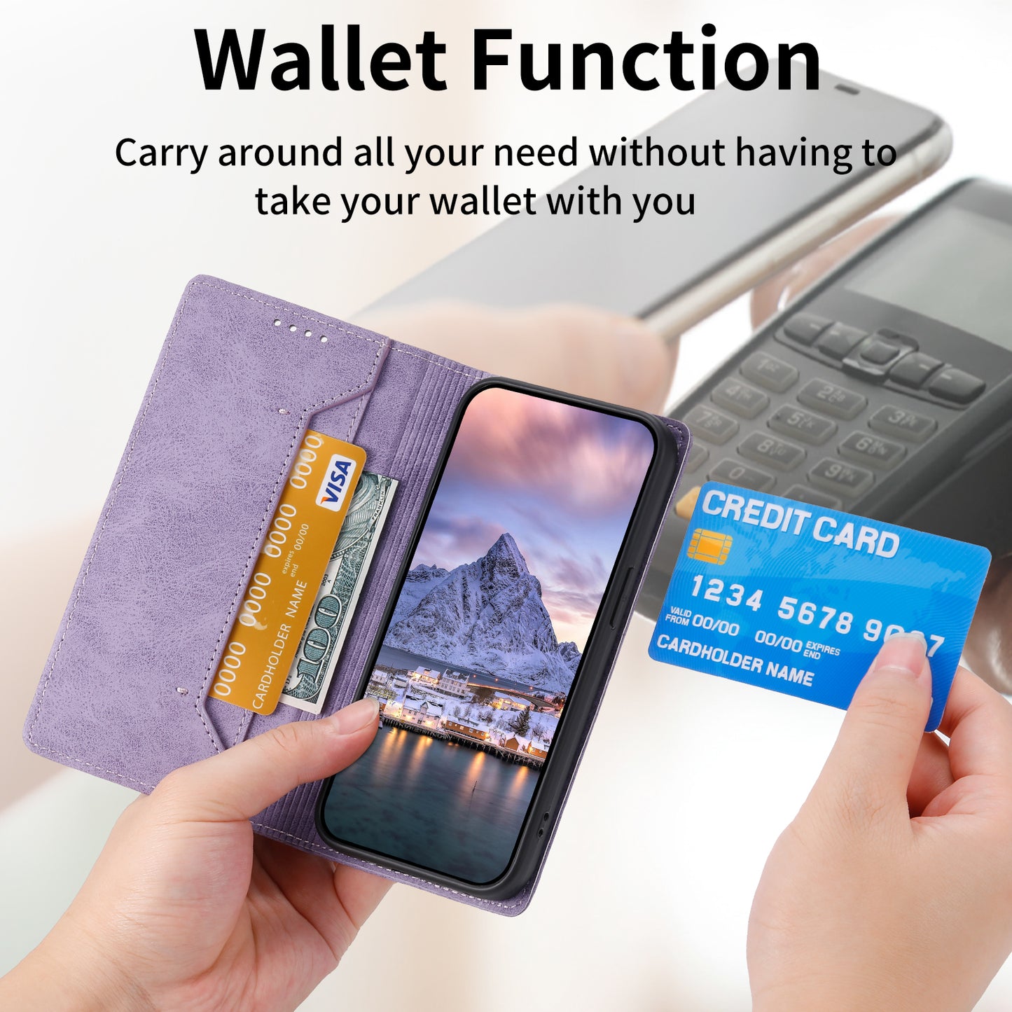 DF-05 Business Phone Case for Samsung Galaxy S23 RFID Blocking Wallet PU Leather Foldable Stand Cover