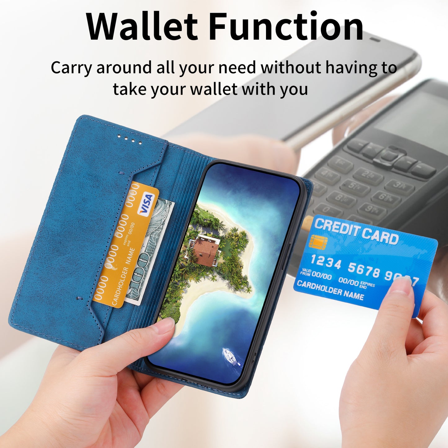 DF-05 Business Phone Case for Samsung Galaxy S23 RFID Blocking Wallet PU Leather Foldable Stand Cover