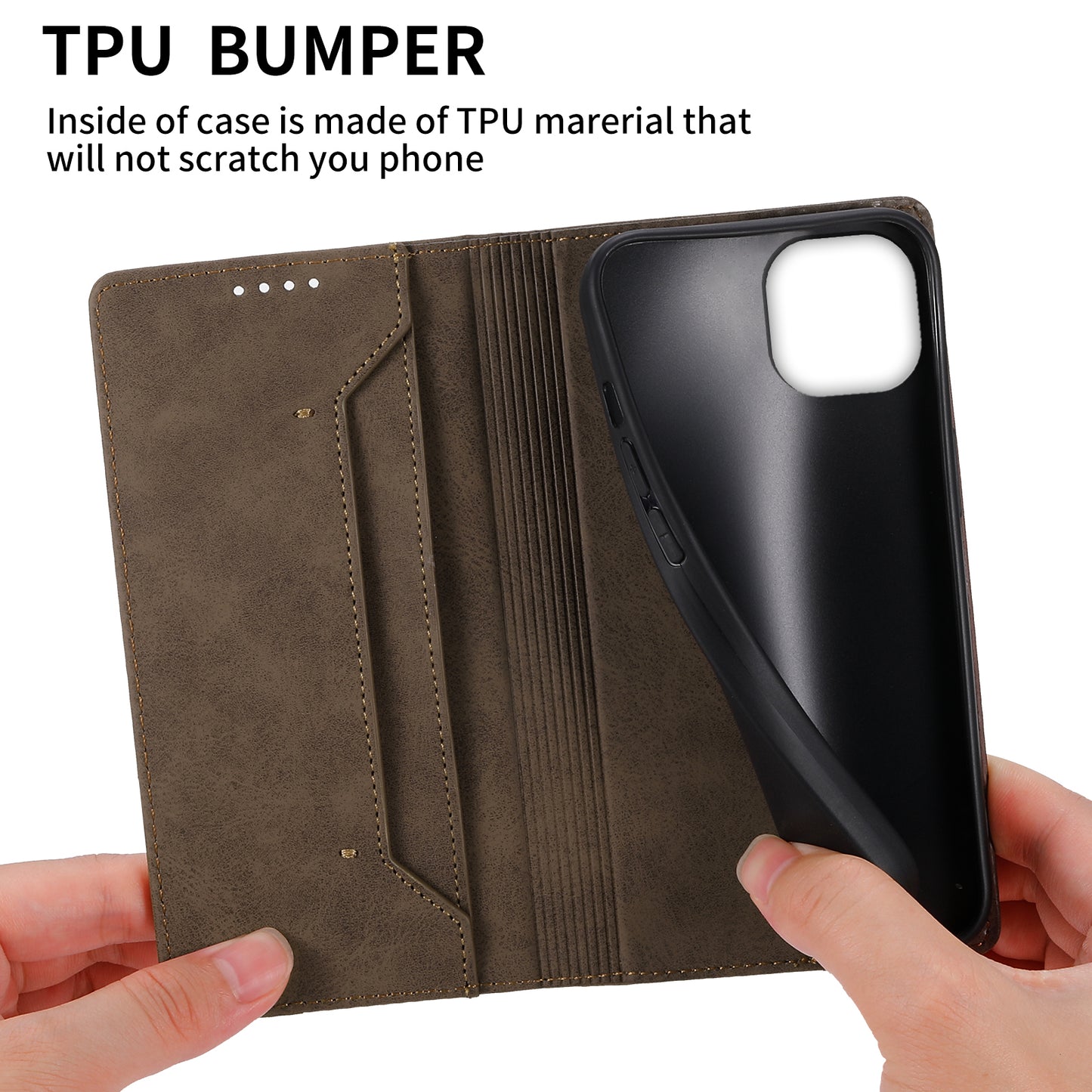 DF-05 RFID Blocking Wallet Case for iPhone 13 PU Leather Stand Flip Business Phone Cover