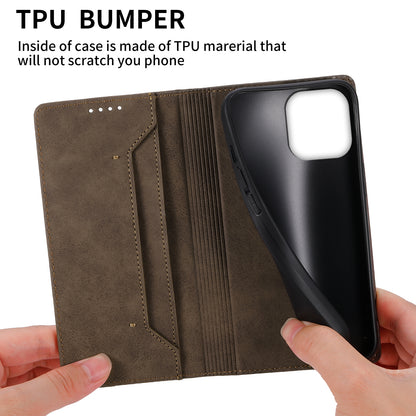 DF-05 Business Wallet Case for iPhone 13 Pro PU Leather RFID Blocking Stand Phone Cover