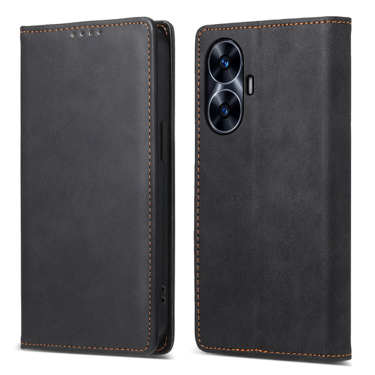 DF-05 Business Phone Case For Realme C55 , Anti-Scratch RFID Blocking Wallet PU Leather Stand Cover