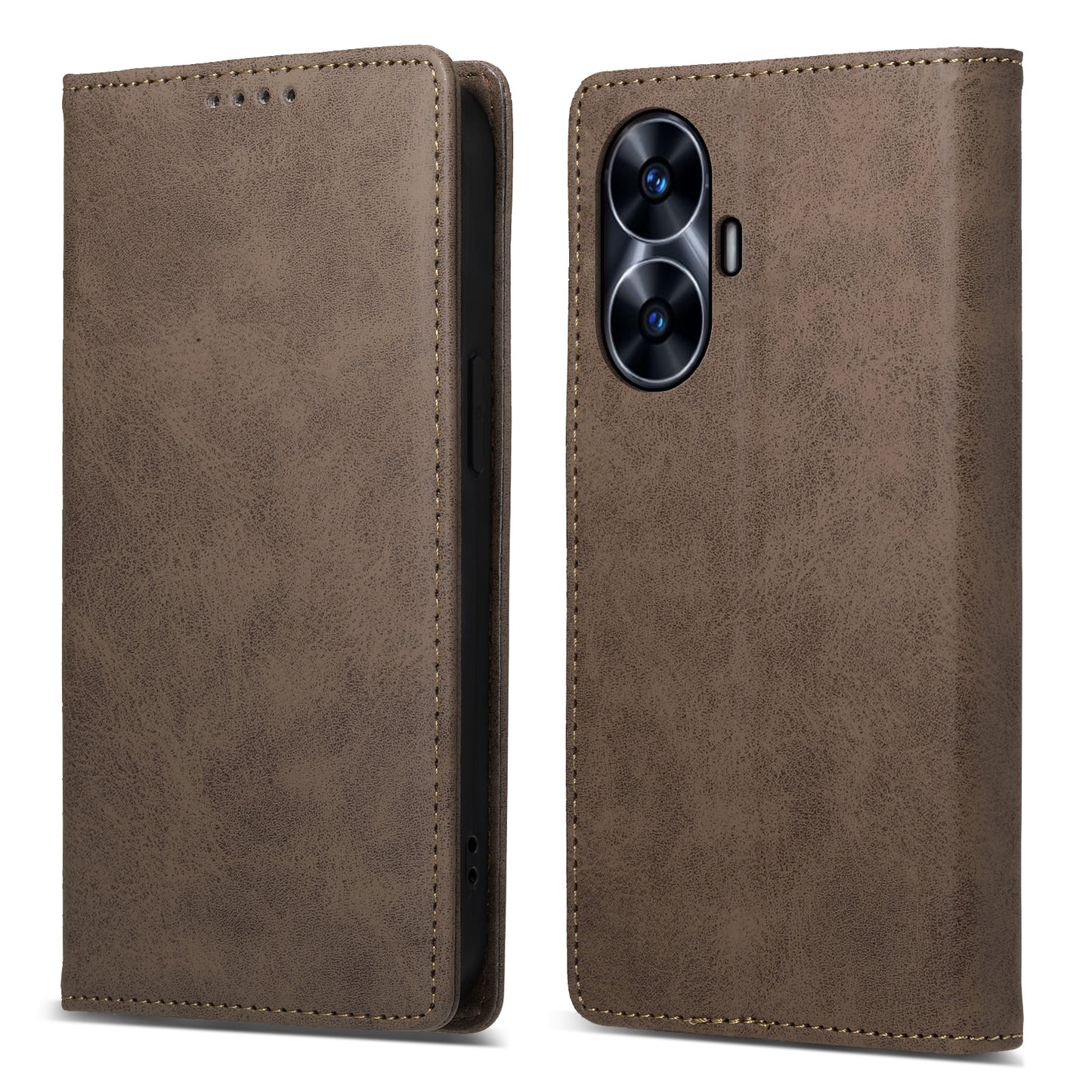 DF-05 Business Phone Case For Realme C55 , Anti-Scratch RFID Blocking Wallet PU Leather Stand Cover