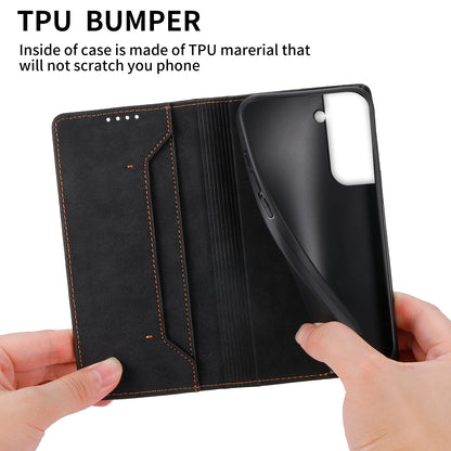 DF-05 for Samsung Galaxy S21 FE 5G PU Leather Business Case Stand RFID Blocking Wallet Phone Cover