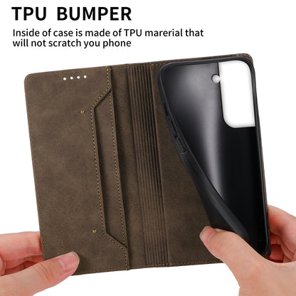 DF-05 for Samsung Galaxy S21 FE 5G PU Leather Business Case Stand RFID Blocking Wallet Phone Cover