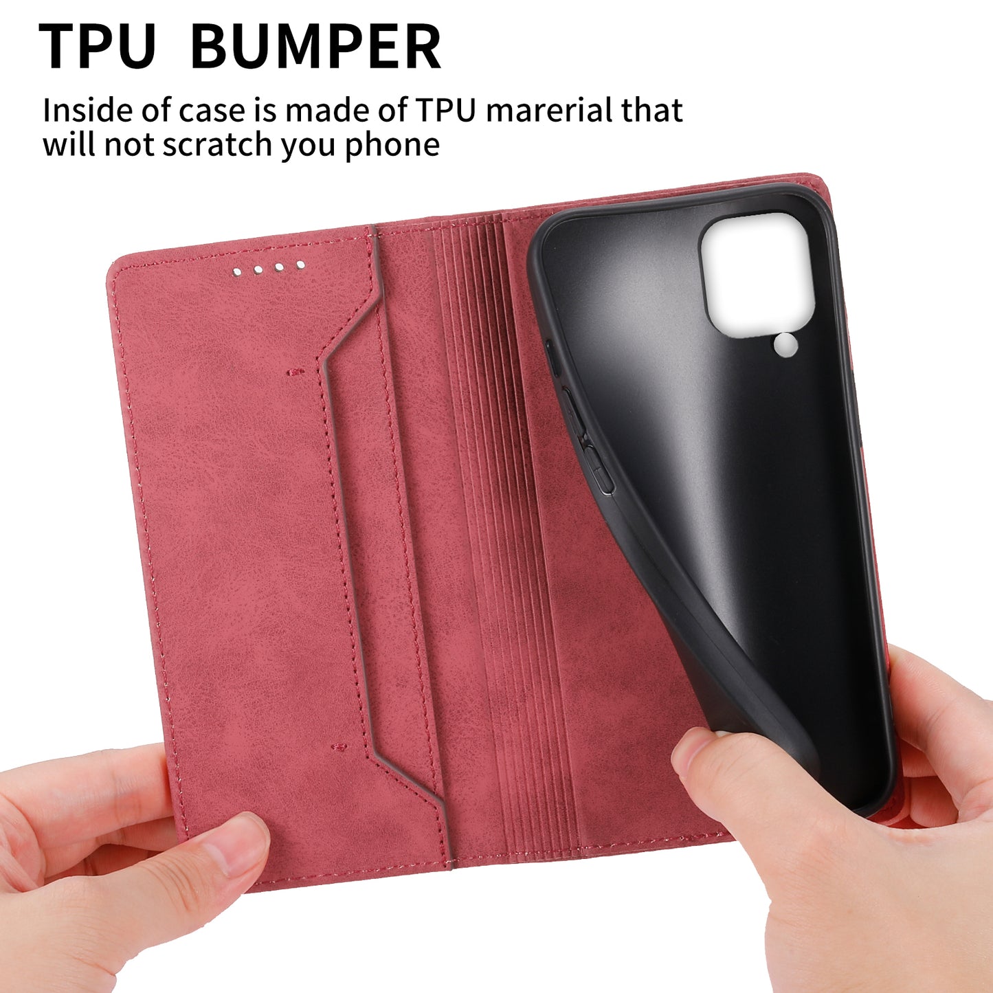 DF-05 For Samsung Galaxy A12 Stand PU Leather Phone Cover RFID Blocking Wallet Phone Case