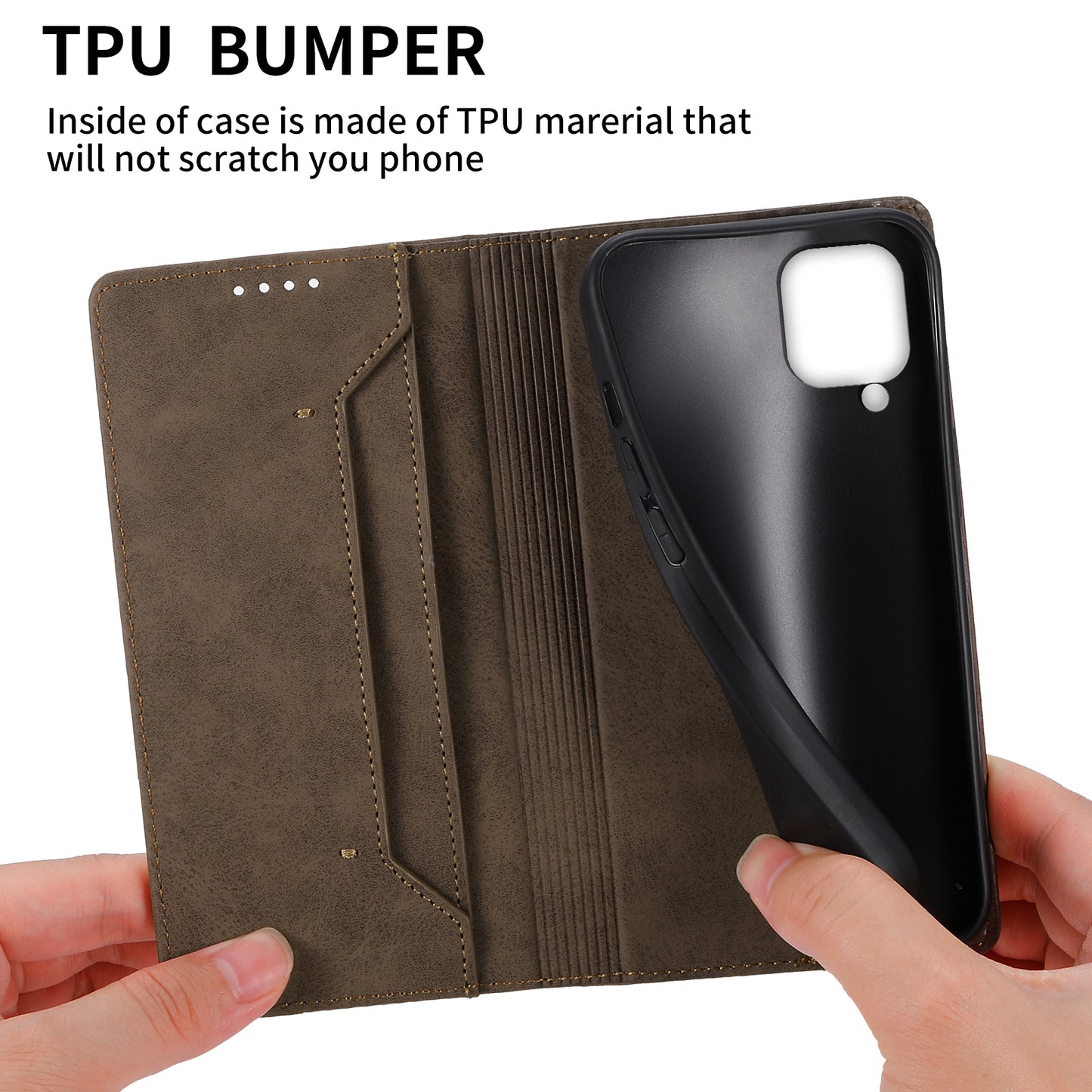 DF-05 For Samsung Galaxy A12 Stand PU Leather Phone Cover RFID Blocking Wallet Phone Case