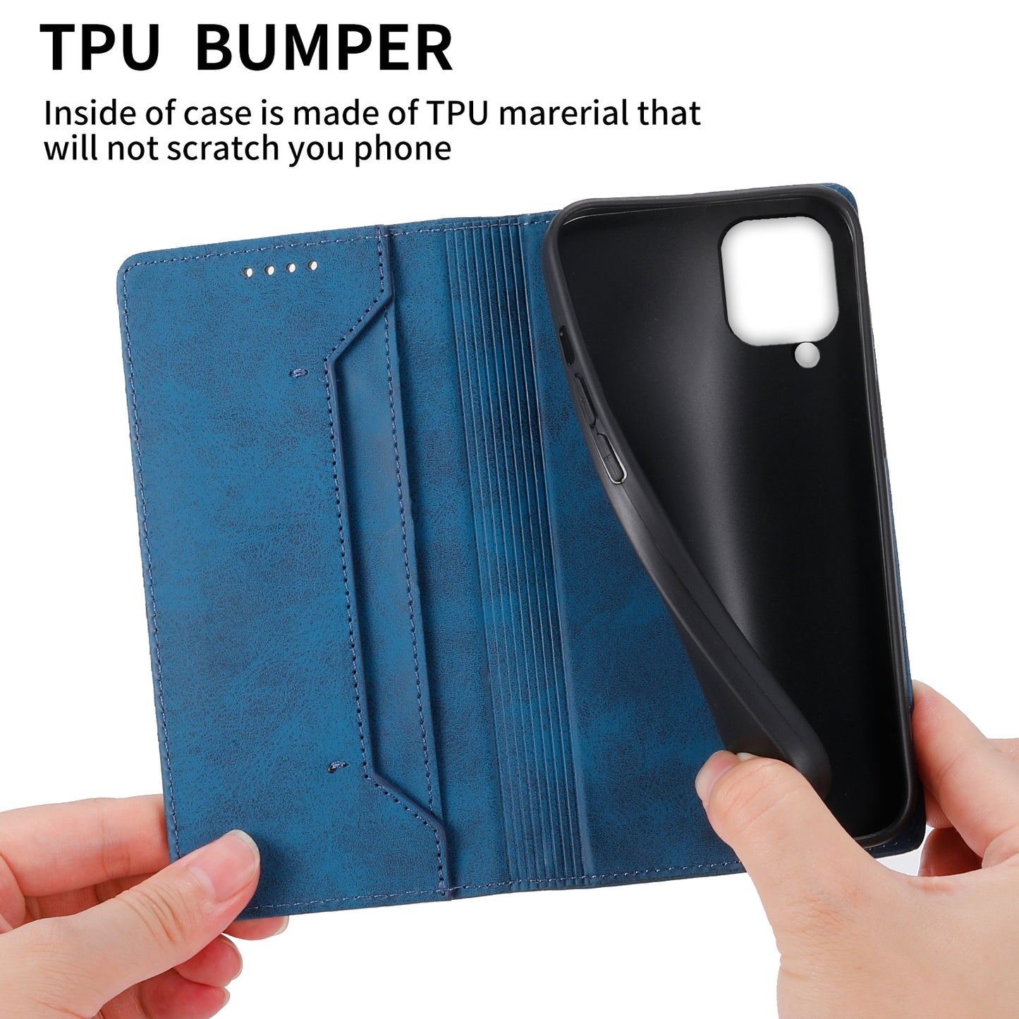 DF-05 For Samsung Galaxy A12 Stand PU Leather Phone Cover RFID Blocking Wallet Phone Case