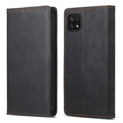 DF-05 For Samsung Galaxy A22 5G (EU Version) RFID Blocking Phone Case Leather Wallet Stand Anti-drop Cover