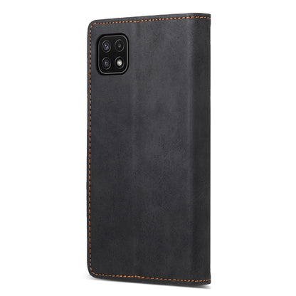 DF-05 For Samsung Galaxy A22 5G (EU Version) RFID Blocking Phone Case Leather Wallet Stand Anti-drop Cover