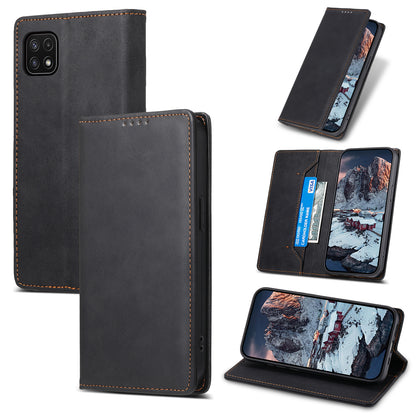 DF-05 For Samsung Galaxy A22 5G (EU Version) RFID Blocking Phone Case Leather Wallet Stand Anti-drop Cover