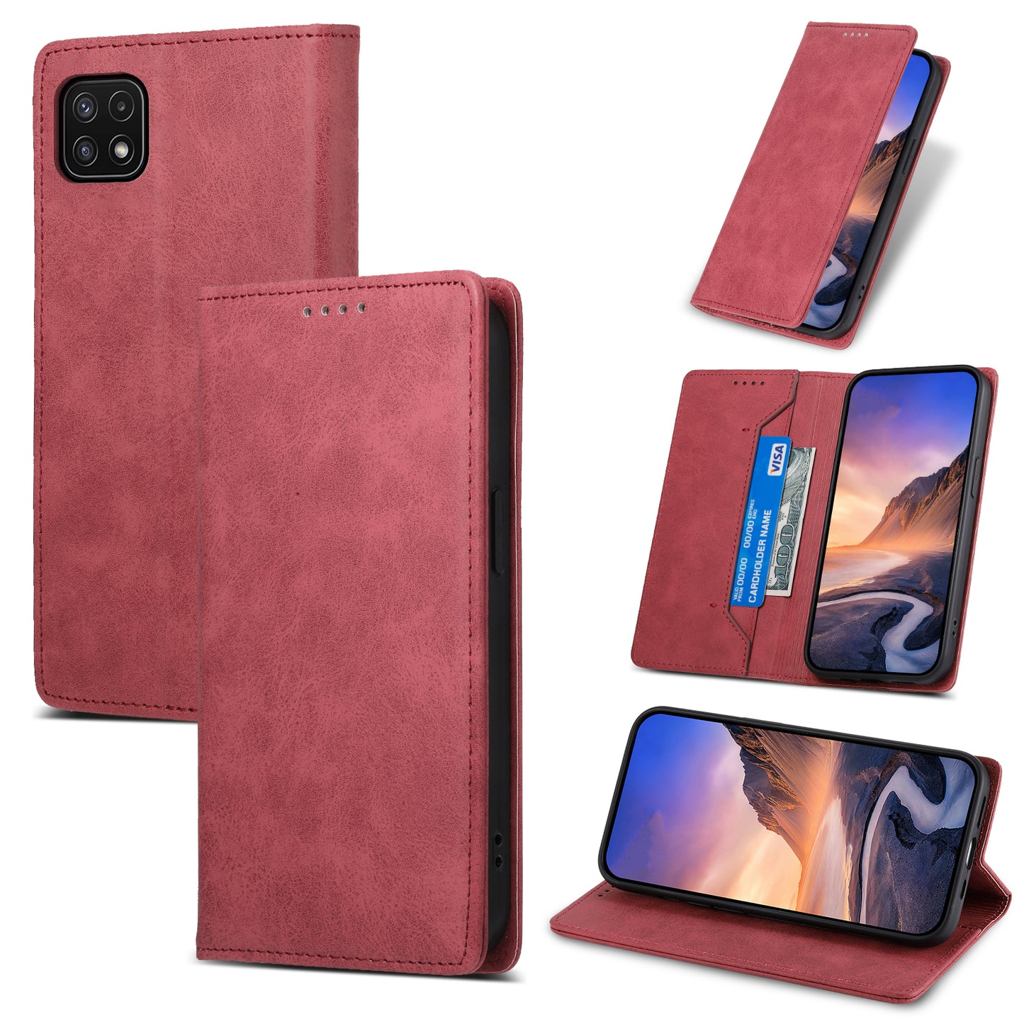 DF-05 For Samsung Galaxy A22 5G (EU Version) RFID Blocking Phone Case Leather Wallet Stand Anti-drop Cover