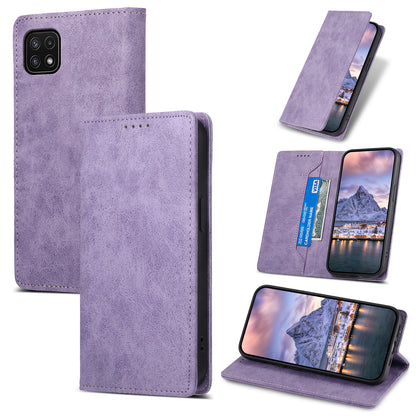 DF-05 For Samsung Galaxy A22 5G (EU Version) RFID Blocking Phone Case Leather Wallet Stand Anti-drop Cover