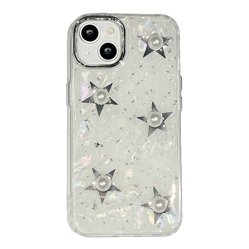 For iPhone 14 Plus Hard Acrylic+TPU Phone Shell Electroplating Phone Case with Pearl Star Decor