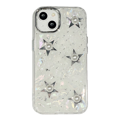 For iPhone 14 Plus Hard Acrylic+TPU Phone Shell Electroplating Phone Case with Pearl Star Decor