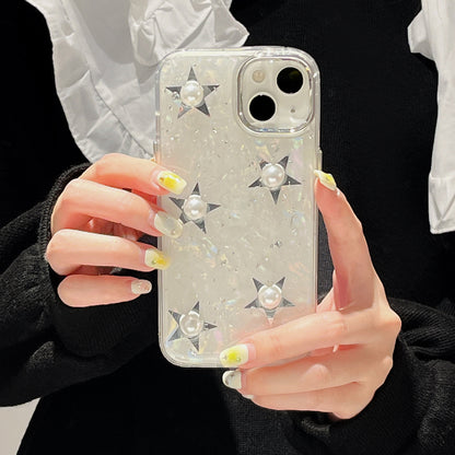 For iPhone 14 Plus Hard Acrylic+TPU Phone Shell Electroplating Phone Case with Pearl Star Decor