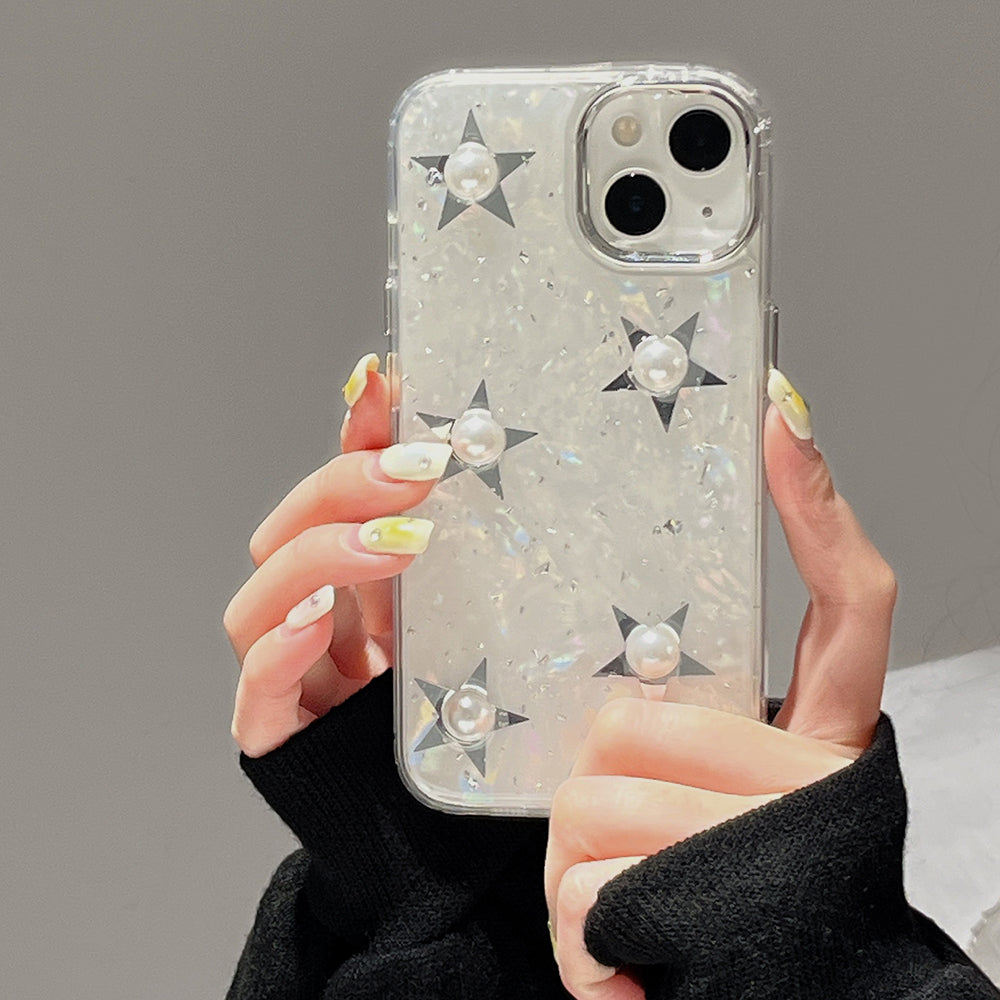 For iPhone 14 Plus Hard Acrylic+TPU Phone Shell Electroplating Phone Case with Pearl Star Decor