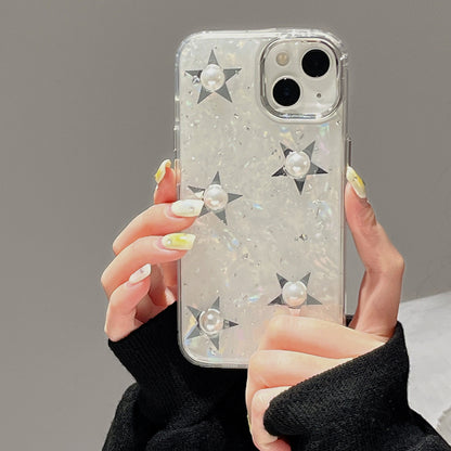 For iPhone 14 Plus Hard Acrylic+TPU Phone Shell Electroplating Phone Case with Pearl Star Decor