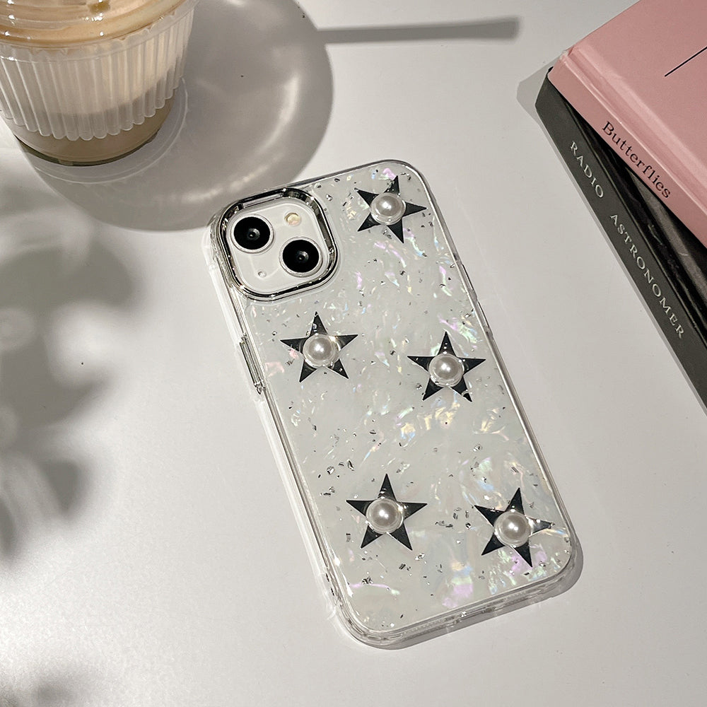 For iPhone 14 Plus Hard Acrylic+TPU Phone Shell Electroplating Phone Case with Pearl Star Decor