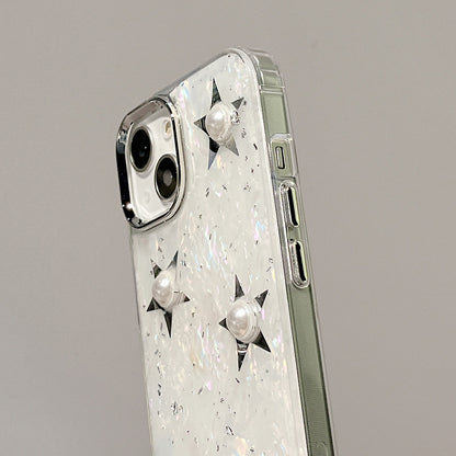 For iPhone 14 Plus Hard Acrylic+TPU Phone Shell Electroplating Phone Case with Pearl Star Decor